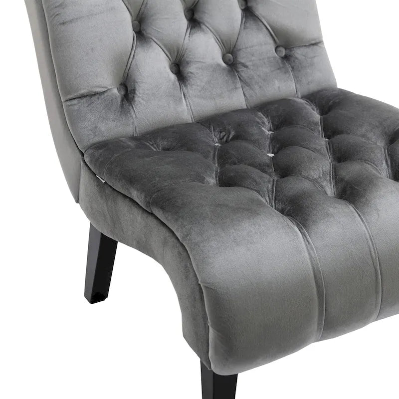 Velvet Armless Accent Chair, Button Tufted Slipper Chair, Side Chair, Lounge Chair