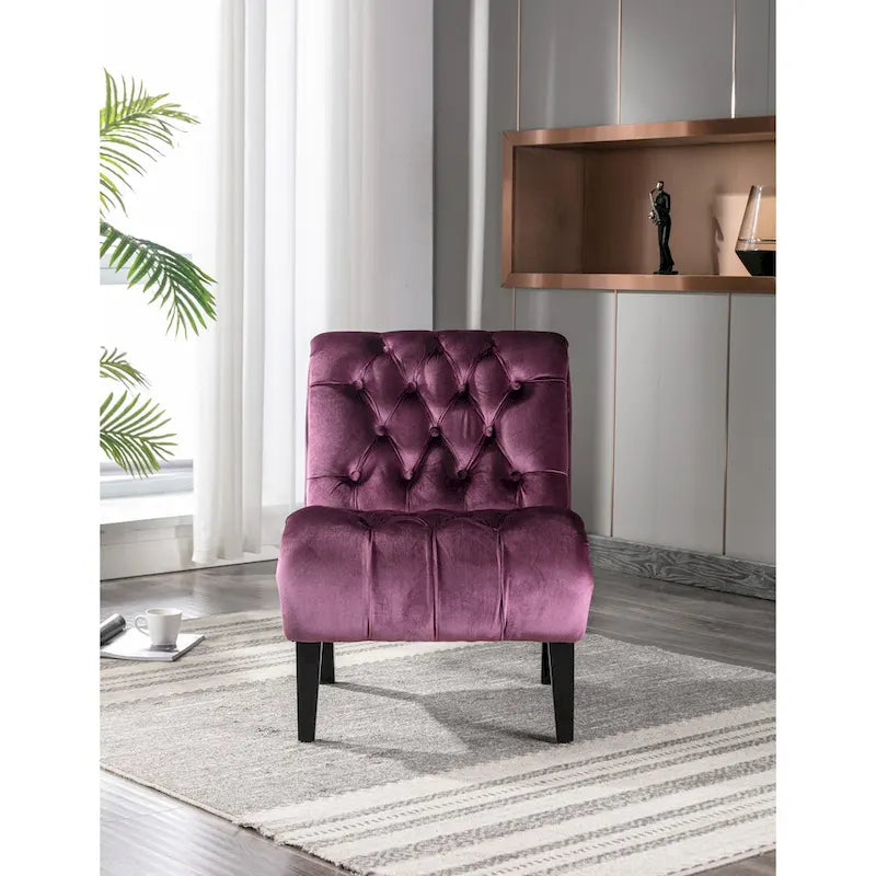 Velvet Armless Accent Chair, Button Tufted Slipper Chair, Side Chair, Lounge Chair