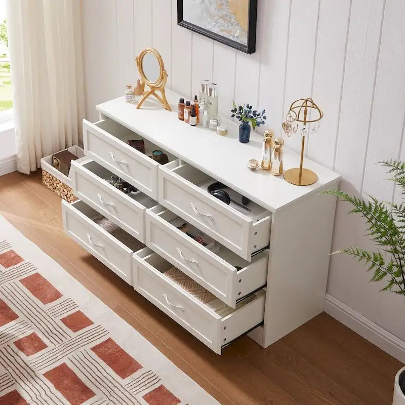 Modern 3 Drawer Bedroom Chest of Drawers with 6 Drawers Dresser, Clothes Organizer Metal Pulls