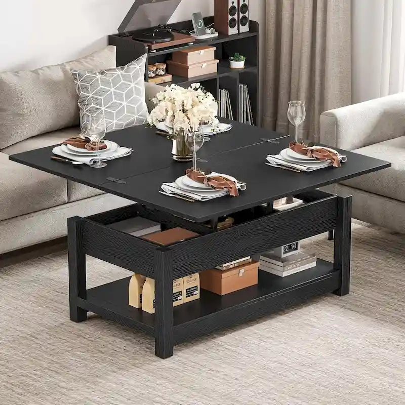 Moasis Farmhouse Lift Top Coffee Table Expandable Tabletop with Hidden Storage and Shelf for Living Room