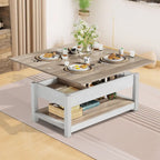Moasis Farmhouse Lift Top Coffee Table Expandable Tabletop with Hidden Storage and Shelf for Living Room