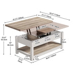 Moasis Farmhouse Lift Top Coffee Table Expandable Tabletop with Hidden Storage and Shelf for Living Room