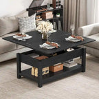 Moasis Farmhouse Lift Top Coffee Table Expandable Tabletop with Hidden Storage and Shelf for Living Room