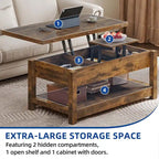 Moasis Farmhouse Lift Top Coffee Table Expandable Tabletop with Hidden Storage and Shelf for Living Room