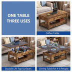 Moasis Farmhouse Lift Top Coffee Table Expandable Tabletop with Hidden Storage and Shelf for Living Room