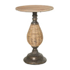 Wood Accent Table with Black Metal and Rattan Base - Brown or White - Roche River Decor
