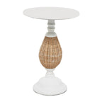 Wood Accent Table with Black Metal and Rattan Base - Brown or White - Roche River Decor