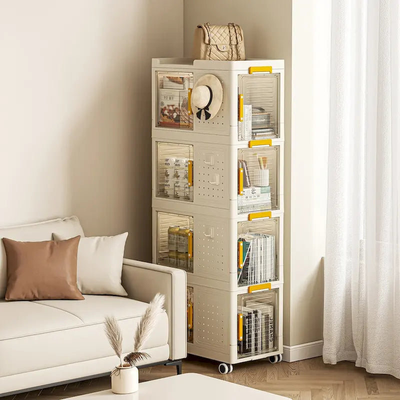 4-Tier Rolling Storage bookcase with Wheels,Large Capacity Storage bins, Mobile Multifunction Utility Rolling Storage Organizer
