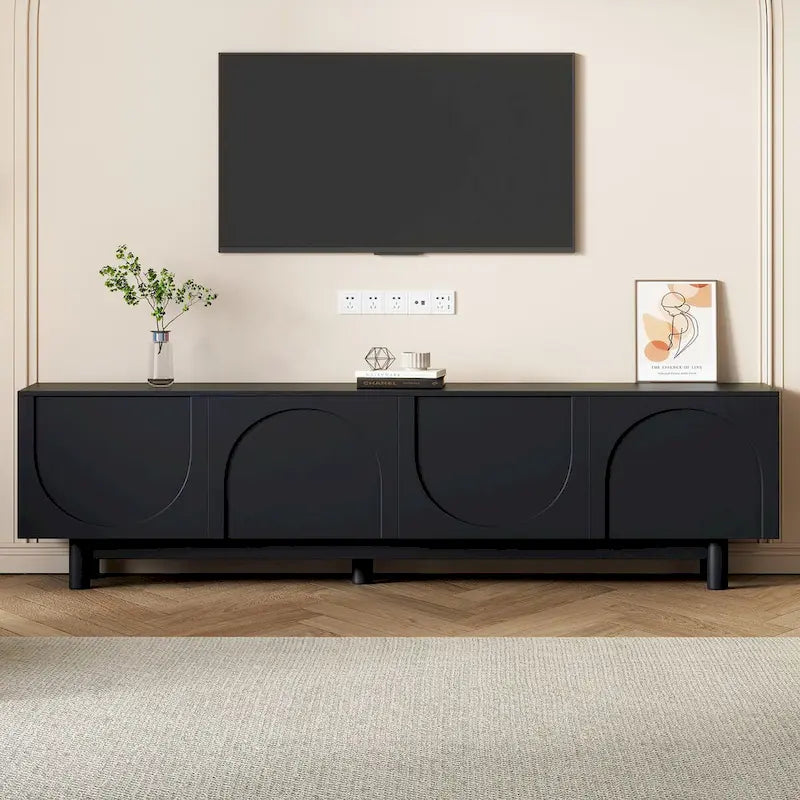 TV Stand for TVs Up to 78 , Entertainment Center with Solid Wood Legs, Practical Media Console with Adjustable Shelves