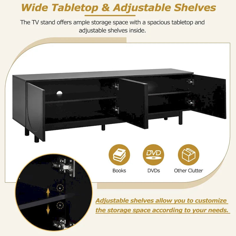 TV Stand for TVs Up to 78 , Entertainment Center with Solid Wood Legs, Practical Media Console with Adjustable Shelves