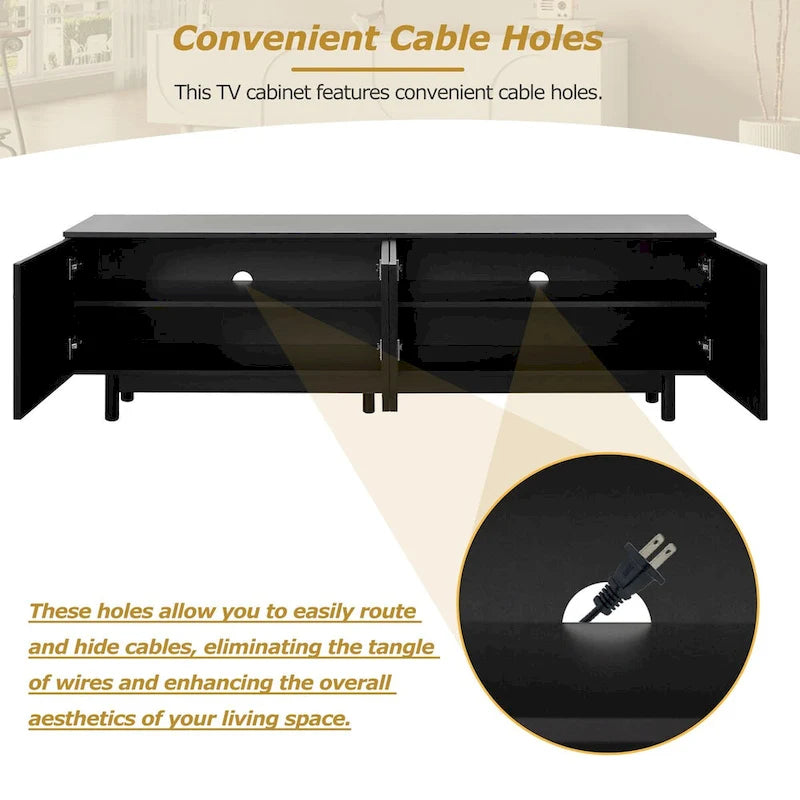 TV Stand for TVs Up to 78 , Entertainment Center with Solid Wood Legs, Practical Media Console with Adjustable Shelves