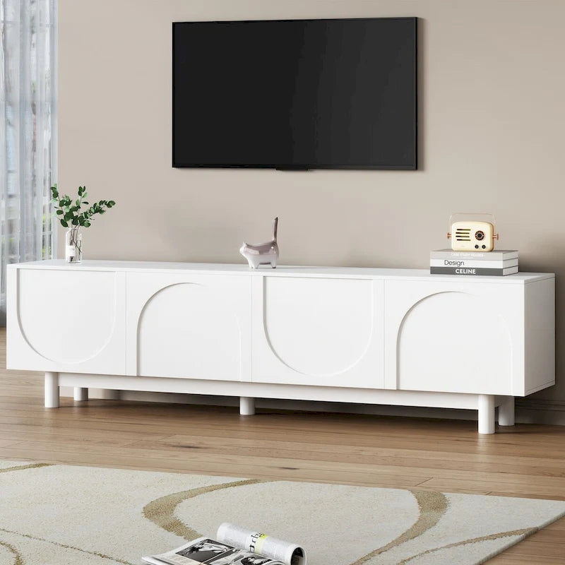 TV Stand for TVs Up to 78 , Entertainment Center with Solid Wood Legs, Practical Media Console with Adjustable Shelves