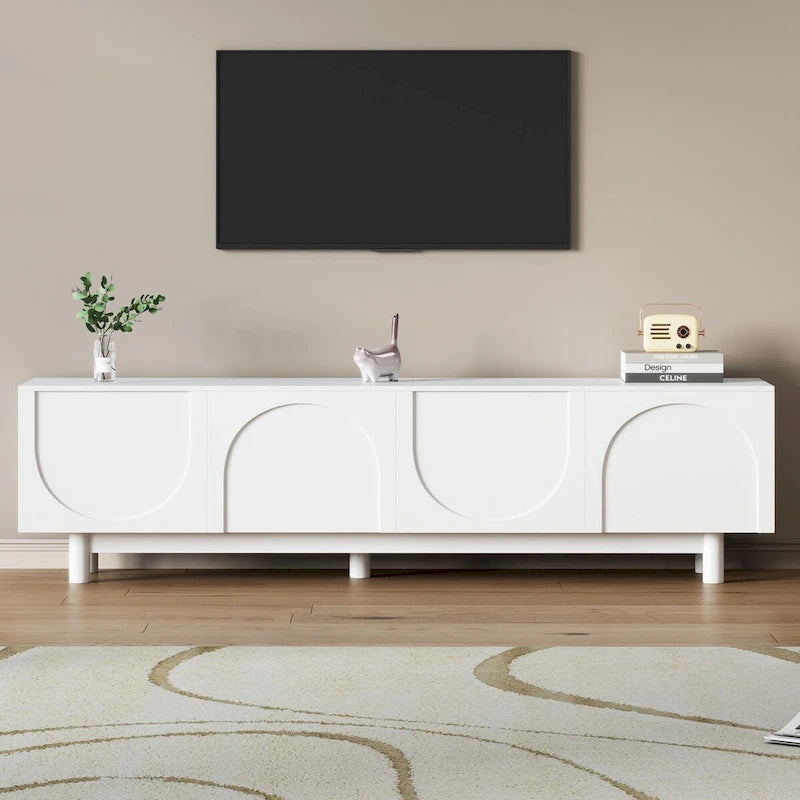 TV Stand for TVs Up to 78 , Entertainment Center with Solid Wood Legs, Practical Media Console with Adjustable Shelves