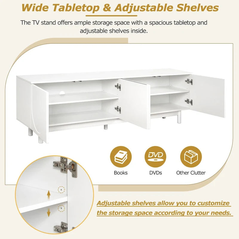 TV Stand for TVs Up to 78 , Entertainment Center with Solid Wood Legs, Practical Media Console with Adjustable Shelves