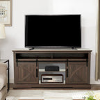 68  Walnut Sliding Barn Door TV Stand Console with Storage Open Compartment