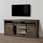 68  Walnut Sliding Barn Door TV Stand Console with Storage Open Compartment