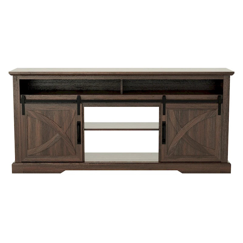 68  Walnut Sliding Barn Door TV Stand Console with Storage Open Compartment