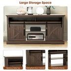 68  Walnut Sliding Barn Door TV Stand Console with Storage Open Compartment