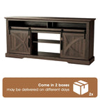 68  Walnut Sliding Barn Door TV Stand Console with Storage Open Compartment