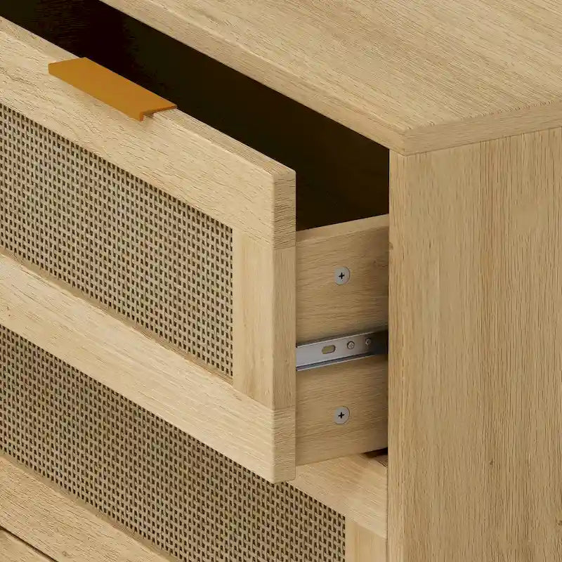 Oak 3-drawers Rattan Storage Cabinet - 31.5 L x 15.55 W x 30.12 H