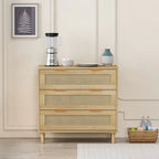 Oak 3-drawers Rattan Storage Cabinet - 31.5 L x 15.55 W x 30.12 H