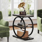 End Table with 3 Storage Shelves, Wood Narrow Side Table