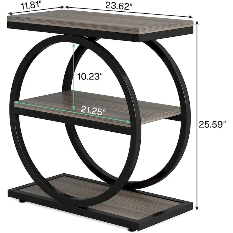 End Table with 3 Storage Shelves, Wood Narrow Side Table