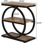 End Table with 3 Storage Shelves, Wood Narrow Side Table