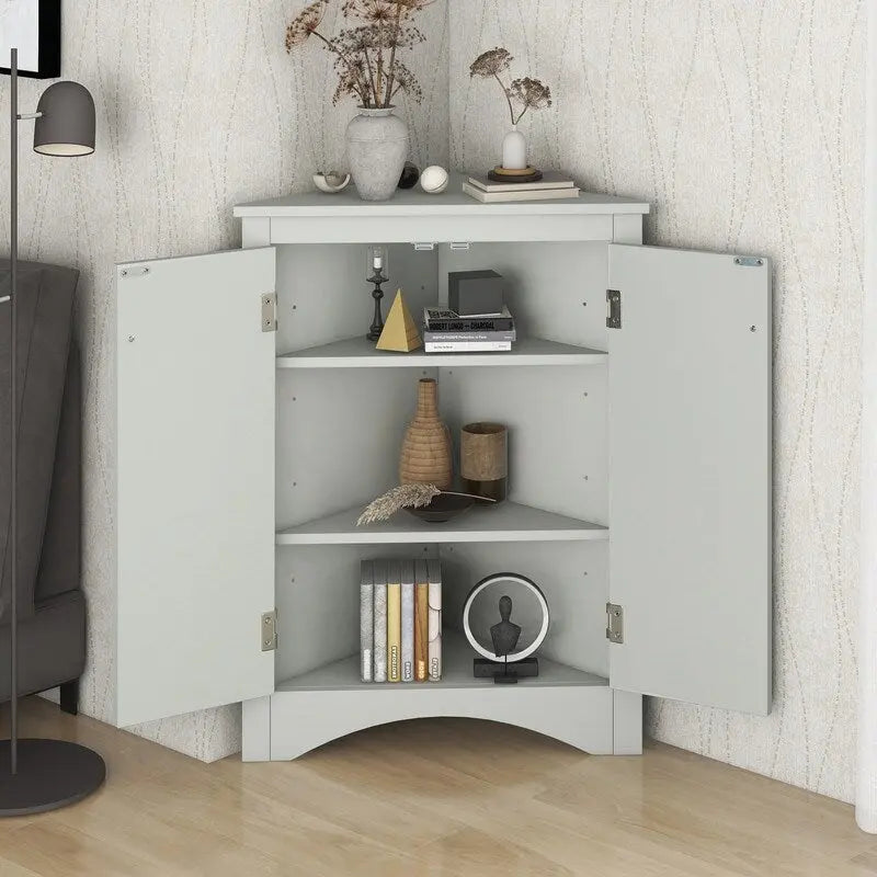 Corner Triangle Bathroom Storage Cabinet with Adjustable Shelves, Freestanding Floor Cabinet, Accent Cabinet for Living Room