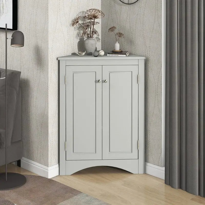 Corner Triangle Bathroom Storage Cabinet with Adjustable Shelves, Freestanding Floor Cabinet, Accent Cabinet for Living Room