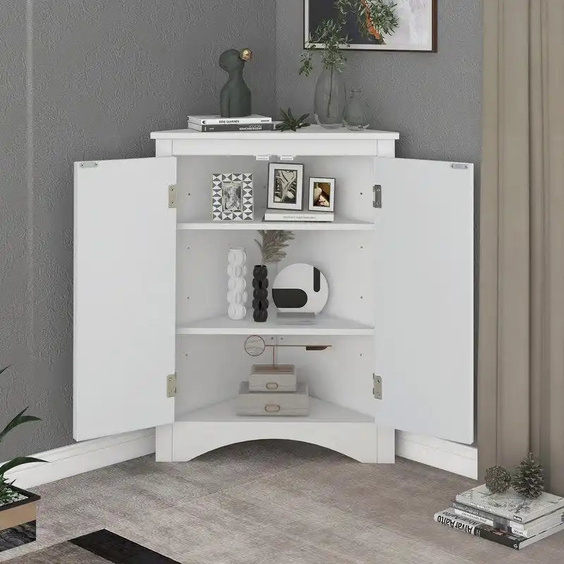 Corner Triangle Bathroom Storage Cabinet with Adjustable Shelves, Freestanding Floor Cabinet, Accent Cabinet for Living Room