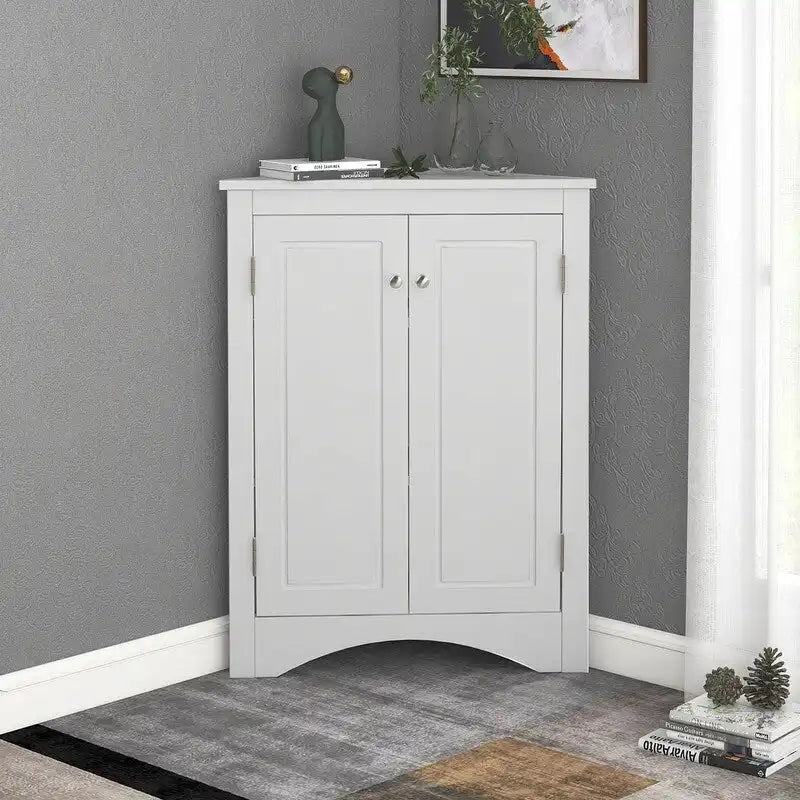 Corner Triangle Bathroom Storage Cabinet with Adjustable Shelves, Freestanding Floor Cabinet, Accent Cabinet for Living Room