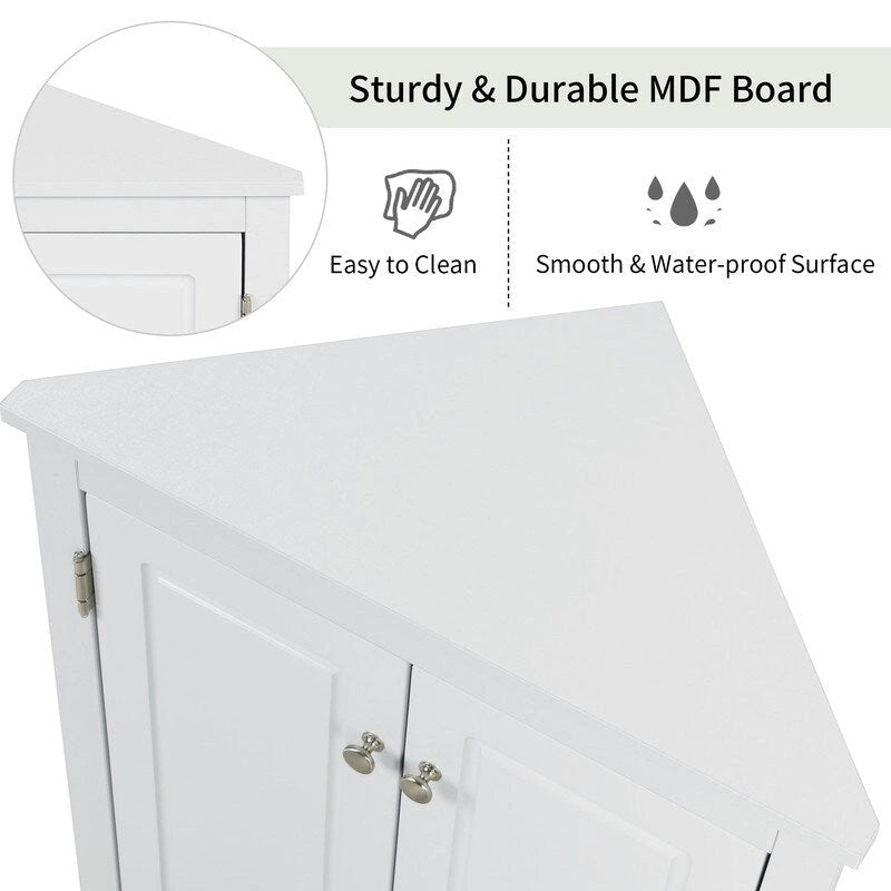 Corner Triangle Bathroom Storage Cabinet with Adjustable Shelves, Freestanding Floor Cabinet, Accent Cabinet for Living Room