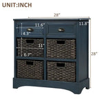Rustic Storage Cabinet with Two Drawers and Four Classic Rattan Basket for Dining Room/Entryway/Living Room