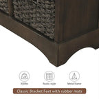 Rustic Storage Cabinet with Two Drawers and Four Classic Rattan Basket for Dining Room/Entryway/Living Room