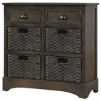 Rustic Storage Cabinet with Two Drawers and Four Classic Rattan Basket for Dining Room/Entryway/Living Room