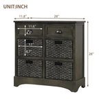 Rustic Storage Cabinet with Two Drawers and Four Classic Rattan Basket for Dining Room/Entryway/Living Room