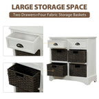Rustic Storage Cabinet with Two Drawers and Four Classic Rattan Basket for Dining Room/Entryway/Living Room