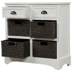 Rustic Storage Cabinet with Two Drawers and Four Classic Rattan Basket for Dining Room/Entryway/Living Room