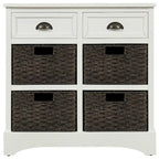 Rustic Storage Cabinet with Two Drawers and Four Classic Rattan Basket for Dining Room/Entryway/Living Room