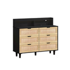 43.316-Drawers Rattan Storage Cabinet Rattan Drawer with LED Lights and Power Outlet,for Bedroom,Living Room