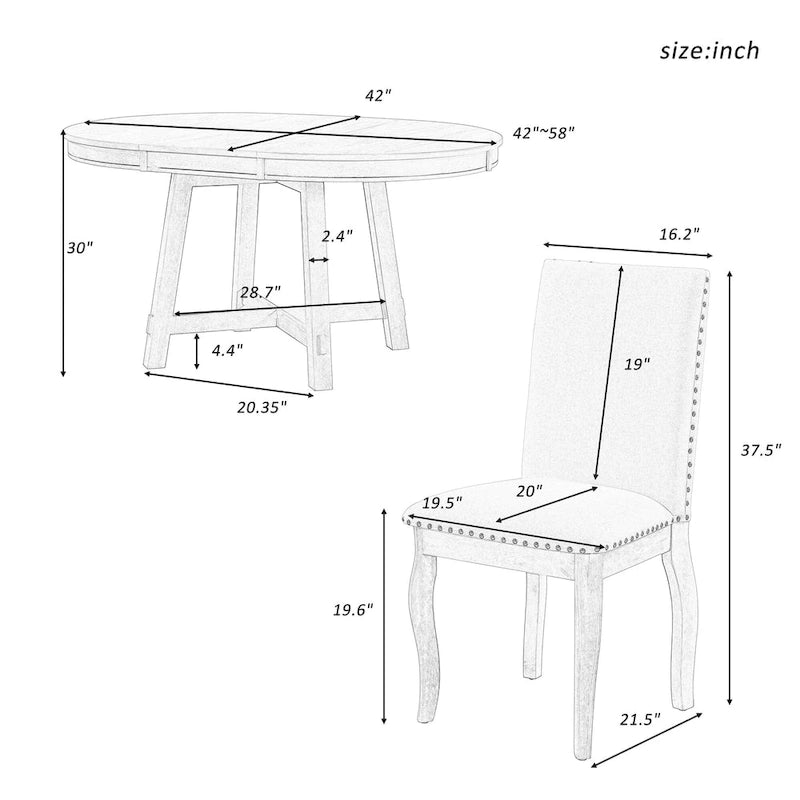 5-Piece Dining Set with Round Extendable Dining Table and Chairs