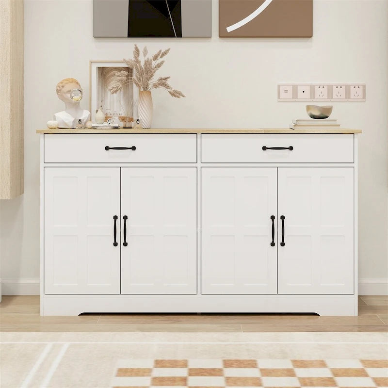 Farmhouse Buffet Cabinet Storage Sideboard with 2 Drawers and 4 Doors