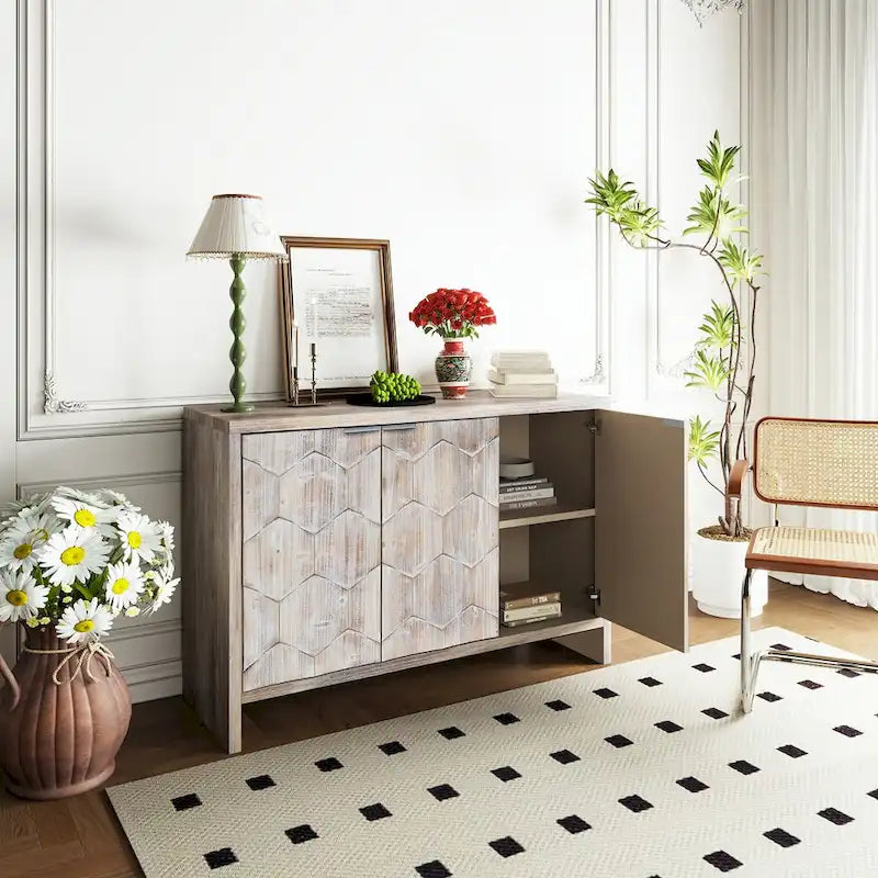 Farmhouse Style 3 Door Wooden Cabinet