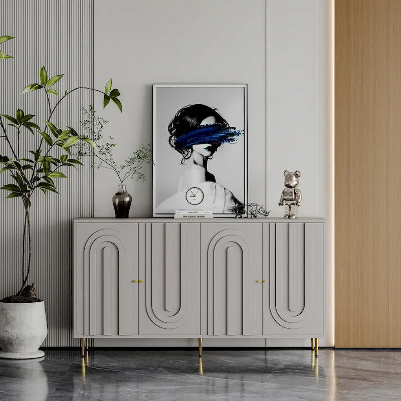 Modern Lacquered 4 Door Wooden Cabinet Sideboard Buffet
