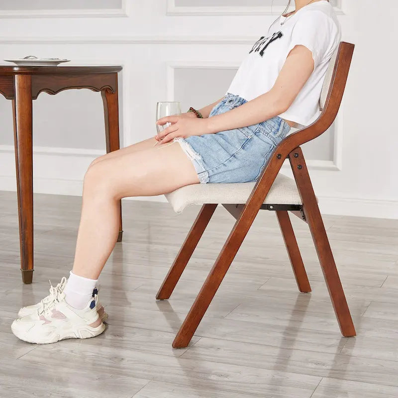 2-Piece Upholstered Folding Dining Chair, Space Saving Wood Chairs