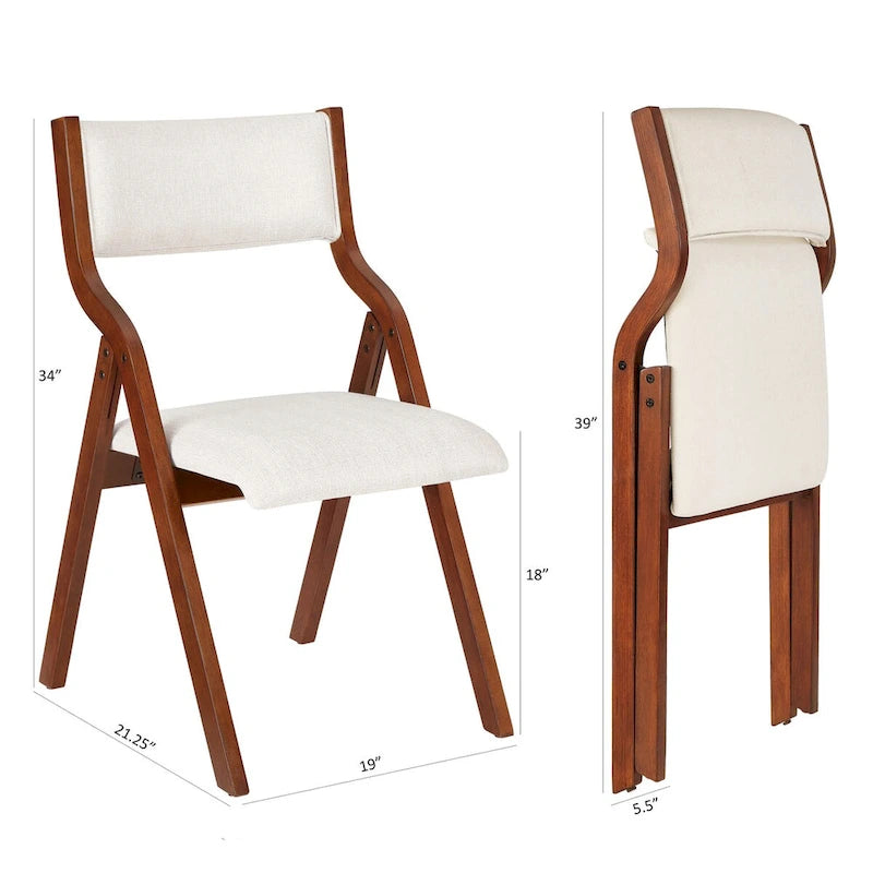 2-Piece Upholstered Folding Dining Chair, Space Saving Wood Chairs
