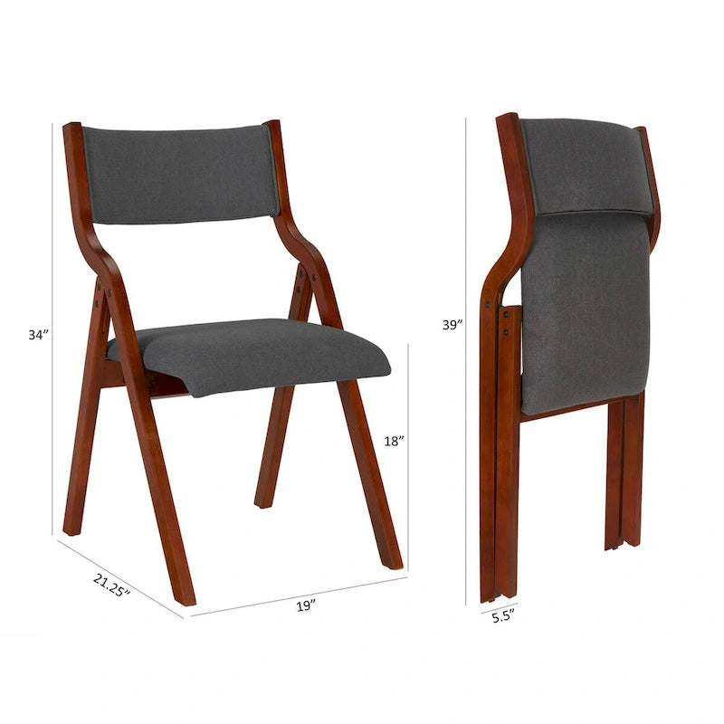 2-Piece Upholstered Folding Dining Chair, Space Saving Wood Chairs