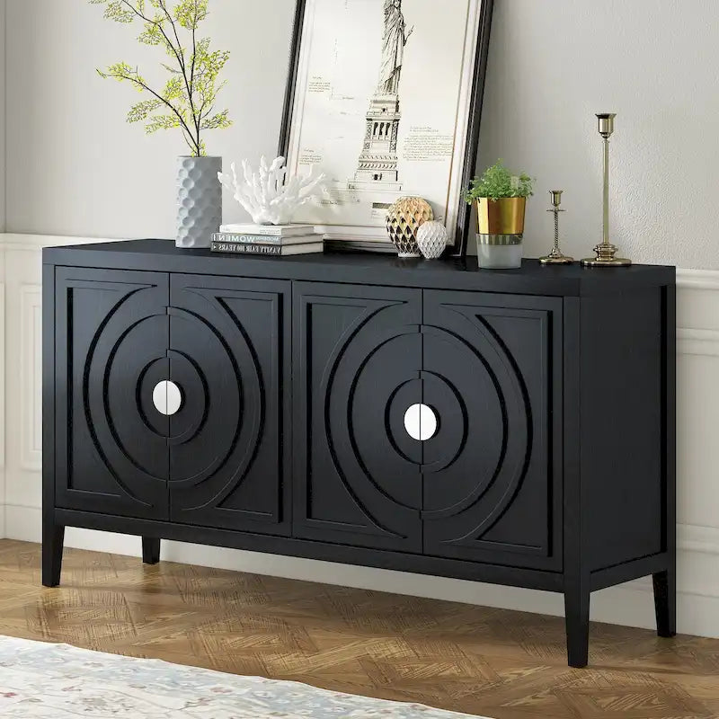 Retro Sideboard Round Metal Door Handle Two Large Cabinets Adjustable Shelves