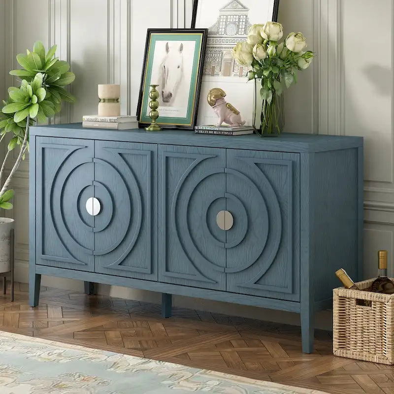 Retro Sideboard Round Metal Door Handle Two Large Cabinets Adjustable Shelves